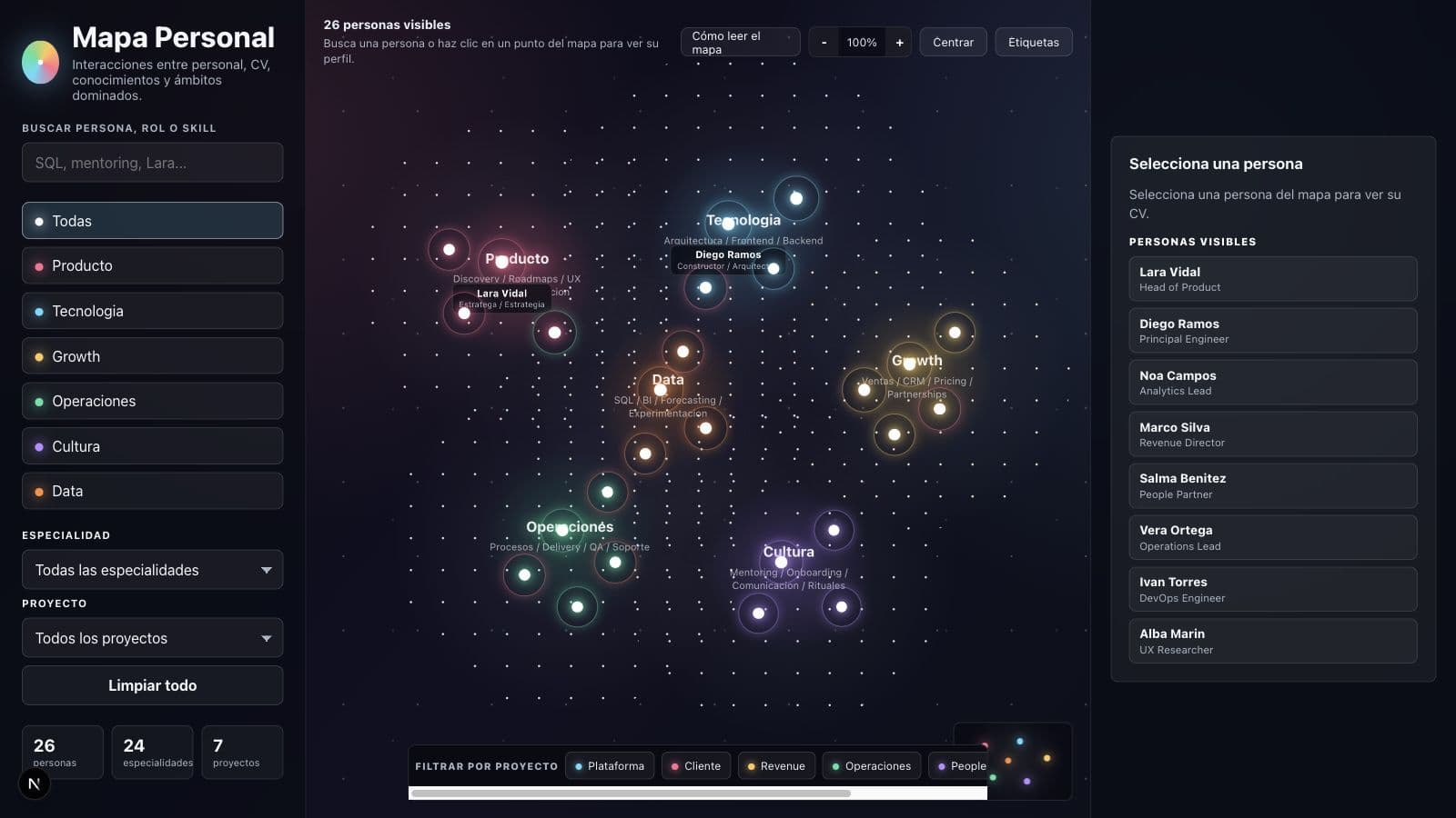 Captura del proyecto Mapa personal de talento: CV + skills + conexiones